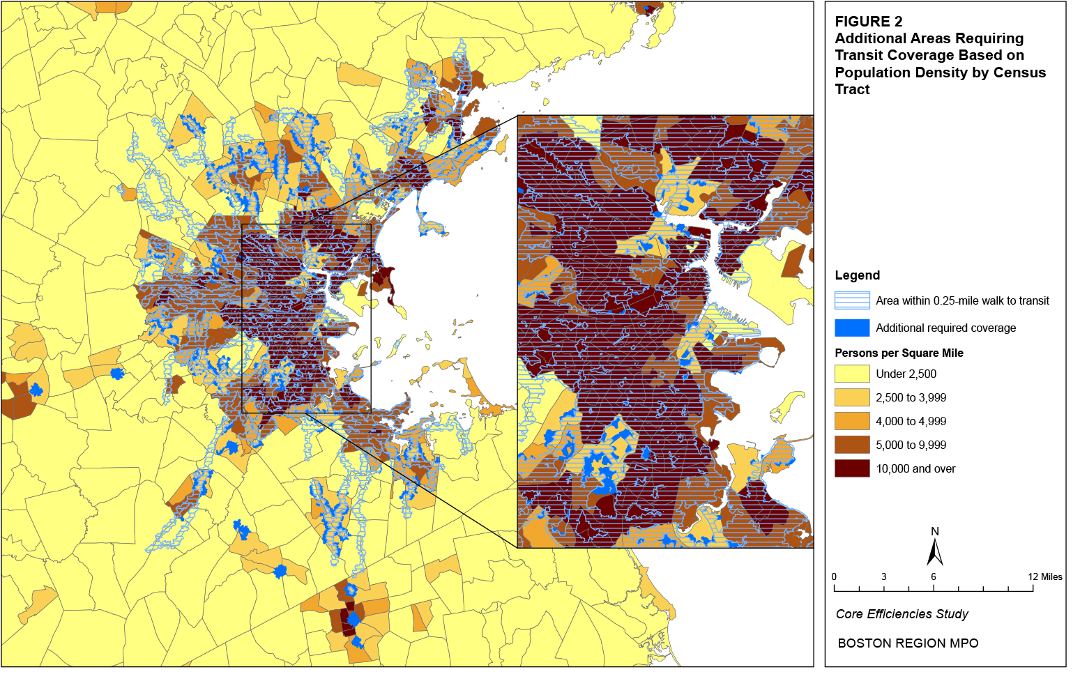 This map shows the additional coverage that would be required by having varying coverage thresholds based on the population density.